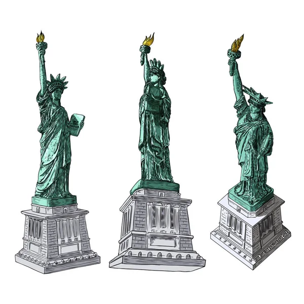 Estátua Liberdade Dos Eua Set Drawing Eua Cidade Nova York — Vetor de Stock