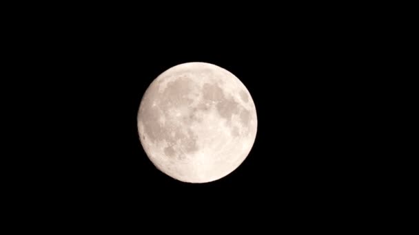 Luna Llena Sobre Fondo Oscuro Del Cielo Negro Disparada Desde — Vídeo de stock