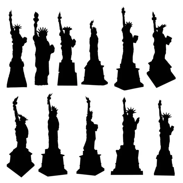 Statue Liberty Silhouette Set National Attribute Symbol Vector — Stock Vector
