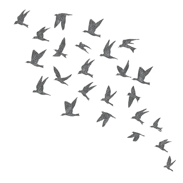 Siluet Kota Terbang Burung Latar Belakang Putih Tinta Kilat Tubuh - Stok Vektor