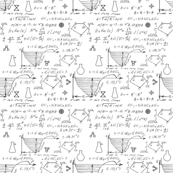 白地に手描きの化学模様 学校のシームレスなパターンに戻る 科学研究室の科目 運動本のページの教育ノート 化学研究論文 無限のイラスト ベクトル — ストックベクタ