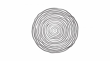 Ağacın yaş halkalarıyla kesişen kesiti hareketli grafik animasyon. Dairesel ahşap kesiti kesimi ya da testereyle kesilmiş ağaç gövdesi doku ve yaş halkası çizgileri, dijital çizimler.