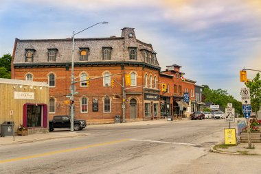 Flesherton small town Ontario, Canada- June 26, 2022: Community in the Municipality of Grey Highlands, in Grey County, located at only one junction of Highway and Road.