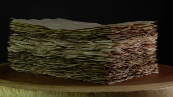 Sárga Grunge Ősi Pergamen Papír Rotációs Háttér Régi Textúrájú Papír — Stock videók