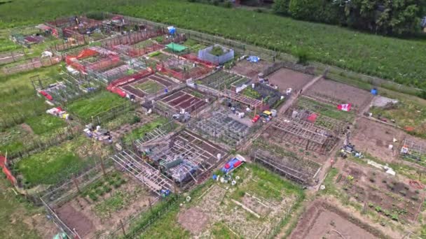 Stedelijk Tuinieren Verstedelijkte Moestuin Van Stad Luchtfoto Groeien Farming Groenten — Stockvideo