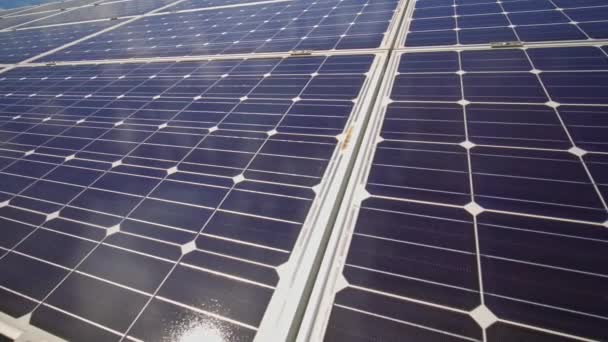 Close Solar Power Panels Farm Green Energy Development Research Due — 비디오