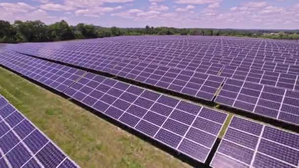 Top View Aerial New Solar Farm Power Generation Technology Rows — 图库视频影像