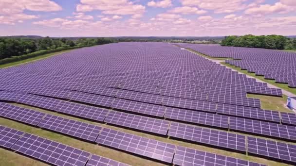 Top View Aerial New Solar Farm Power Generation Technology Rows — Wideo stockowe