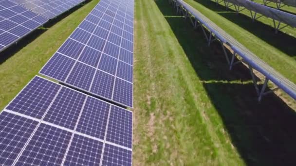 Top View Aerial New Solar Farm Power Generation Technology Rows — Wideo stockowe
