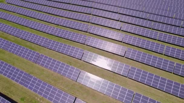 Aerial View Solar Power Panels Farm Green Energy Development Research — Wideo stockowe