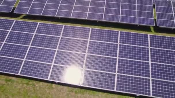 Aerial View Solar Power Panels Farm Field Solar Cells Green — ストック動画