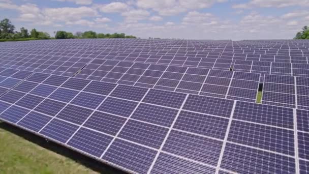 Вид Воздуха Ферму Солнечных Батарей Поле Солнечными Батареями Производства Зеленой — стоковое видео