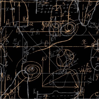 Matematik ve Geometri 'nin kusursuz deseni, sınırsız el yazısı ve tebeşir tahtalarına çeşitli grafik çözümlerinin çizimi. Matematik grafikleri inceler. Üniversite dersleri. Vektör. 