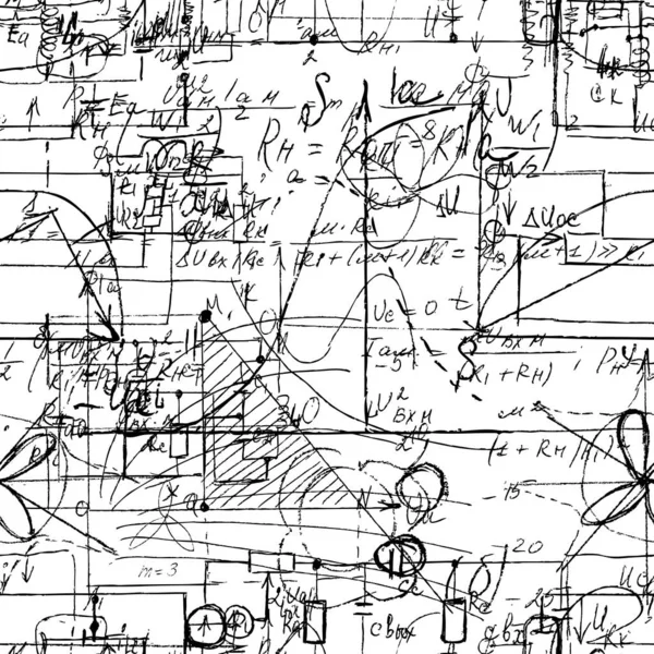 Textura Científica Sin Costuras Con Fórmulas Manuscritas Componentes Electrónicos Dibujo — Archivo Imágenes Vectoriales
