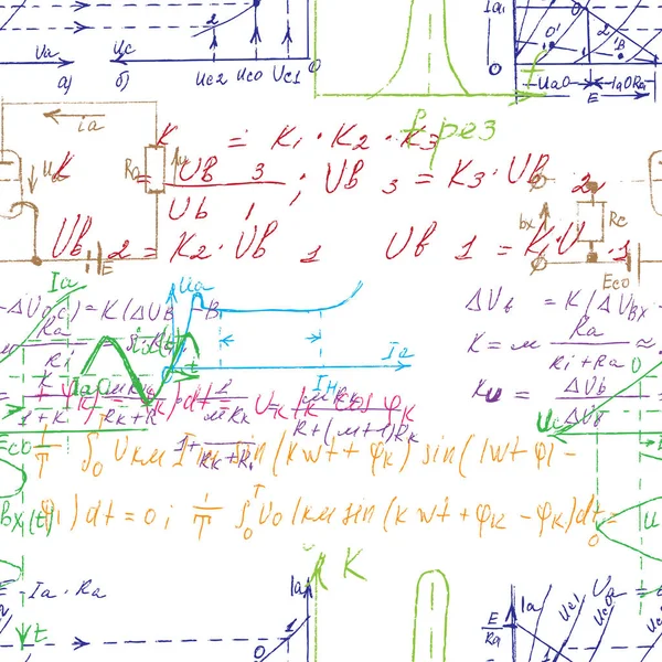 Matemáticas Geometría Patrón Sin Costura Con Escritura Mano Dibujo Varias — Vector de stock