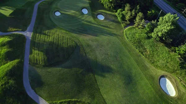 Luchtfoto Van Golfbaan Veld Shot Van Groen Boven Golfclub Gouden — Stockfoto