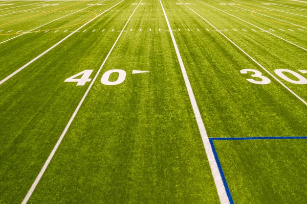 Blick Auf Ein Leeres Fußballfeld Ohne Spieler Fußballplatz Mit Gras — Stockfoto