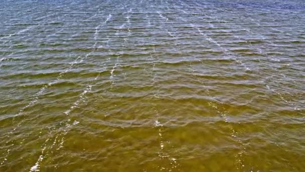 Aerial View Textured Ripples Lake Bay Windy Day — Stockvideo