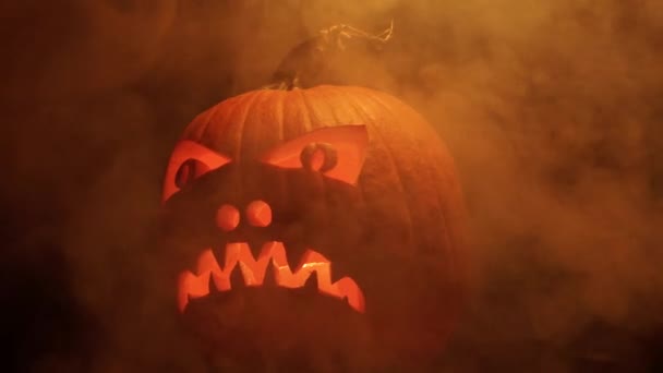 Jack Lanterna Incandescente Luci Candela Accese Vicino Halloween Notte Simboli — Video Stock