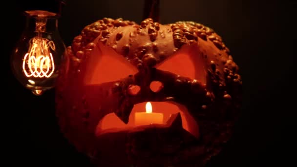 Ambiente Infernal Místico Fondo Horror Hecho Calabaza Verrugas Anaranjadas Sobre — Vídeos de Stock