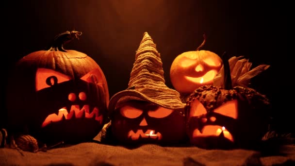Halloween Giorno Del Ringraziamento Sfondo Con Zucche Pettini Mais Secco — Video Stock