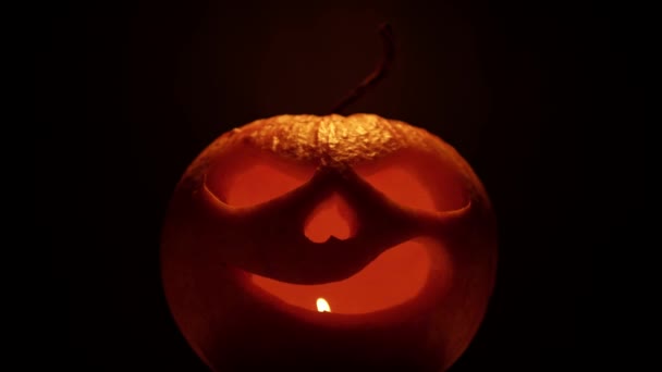 Joyeux Halloween Effrayant Visage Rayonnant Citrouille Halloween Foyer Sélectif Brillant — Video