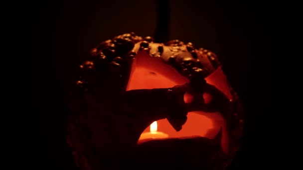 Jack Lantaarn Gloeiende Kaars Lichten Dicht Halloween Nacht Symbolen Traditionele — Stockvideo