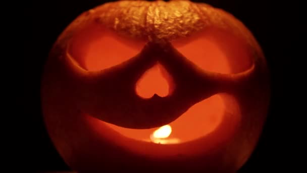 Buon Halloween Spaventoso Volto Incandescente Zucca Halloween Messa Fuoco Selettiva — Video Stock