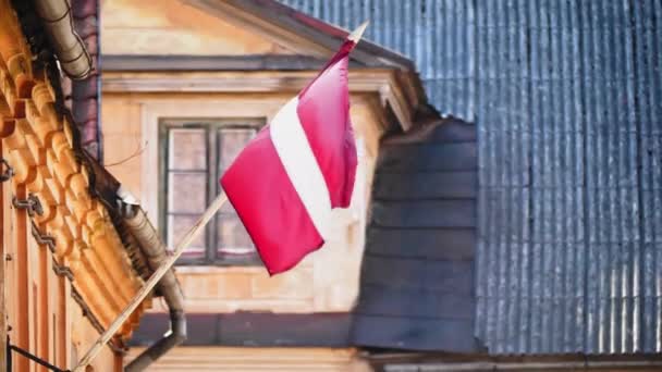 Close Latvian Flag Fluttering Wind Shot Democracy Politics European Country — Stock Video