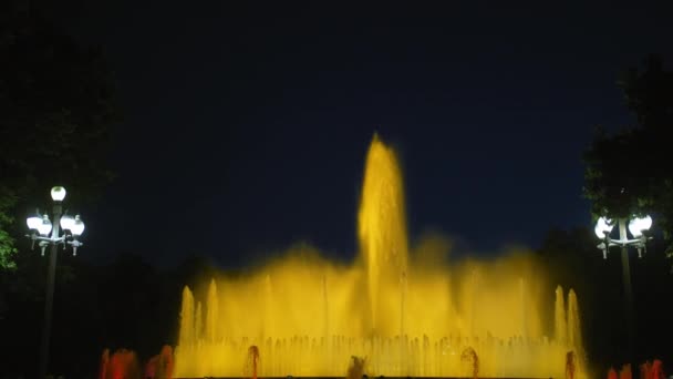 Magic Singing Magic Fountains Montjuic People Watch Performance Takes Place — Stock Video