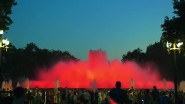 Spain Barcelona - May 28, 2022 Magic singing magic fountains of Montjuic, people watch the performance that takes place several times a week