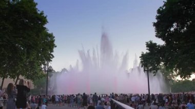Spain Barcelona - May 28, 2022 Magic singing magic fountains of Montjuic, people watch the performance that takes place several times a week