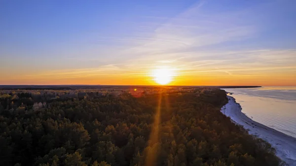 Jurmala ladin ormanının arkasında batan Jurmala güneşinin güzel günbatımı, 4K 'da sıralanır.