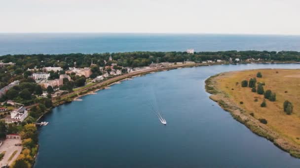 Vista Top Drone River City Sea Dubulti Jurmala Latvia Verão — Vídeo de Stock