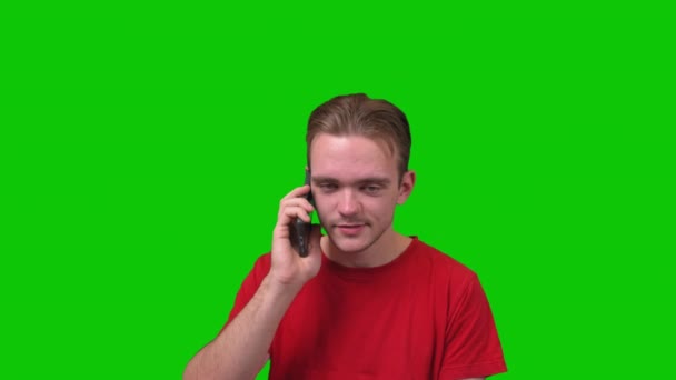 Hombre Increíble Hablando Teléfono Celular Concepto Pantalla Verde Imágenes Alta — Vídeo de stock