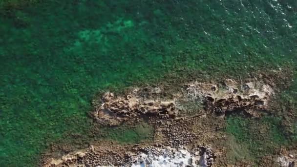 Vue Dessus Drone Rivage Les Vagues Sur Île Corfou Grèce — Video
