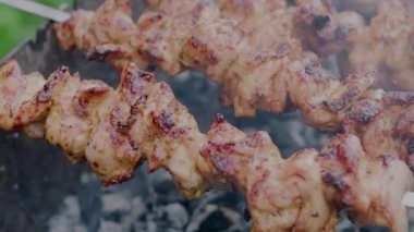 Izgaraya yakın çekimde domuz eti. Yüksek kalite 4k görüntü