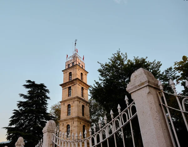 Distrito Tophane Bursa Durante Atardecer Día Otomana Antigua Torre Vigilancia Imagen De Stock