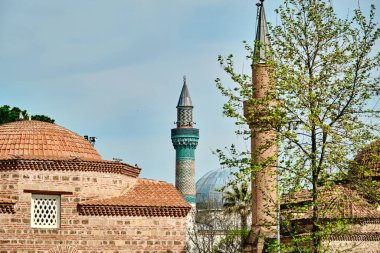 İznik 'teki camiler, Nicea Bursa. Yeşil camilerin minare arkaplanı