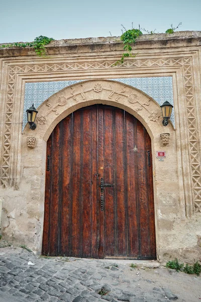 Ancient Gate Gate Made Wood Ornament Top Door Cappadocia — Stock Photo, Image