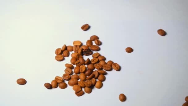 Кофейные Зерна Изолированном Белом Фоне Drop Beans Group — стоковое видео