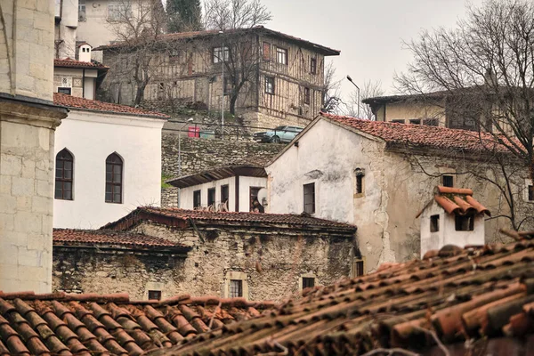 Muitos Tipos Casas Otomano Peru Safranbolu Durante Dia Chuvoso Nebuloso — Fotografia de Stock