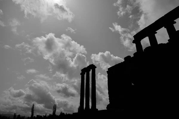 Чорно Біле Фото Силуета Айзаної Греції Стародавнє Місто Айзані Храм — стокове фото