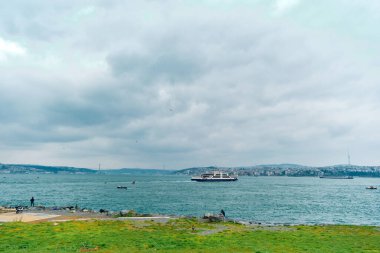 view of the sea and the sky, bosphorus and huge suspension bridge in istanbul from sarayburnu. 03.03.2021. istanbul. Turkey
