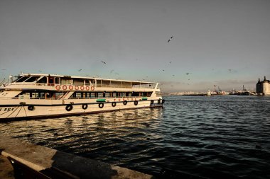 Public transportation ship in Kadikoy, istanbul. voyage ship during sunrise. 02.25.2021. istanbul. Turkey