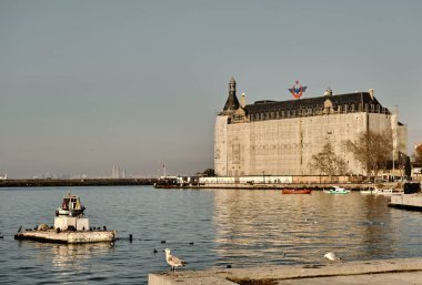 Reflection of Haydarpasa train station in istanbul. 03.03.2021. istanbul. Turkey.