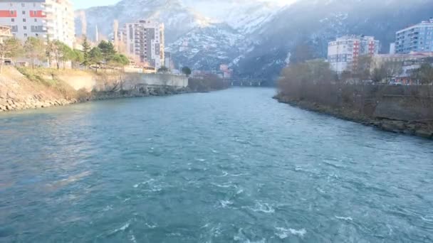 Rozsáhle Protékal Řeku Borce Artvin Zimě Video — Stock video