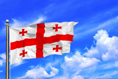 Georgia Ulusal Bayrağı Güzel Mavi Gökyüzünde Rüzgarda Dalgalanıyor