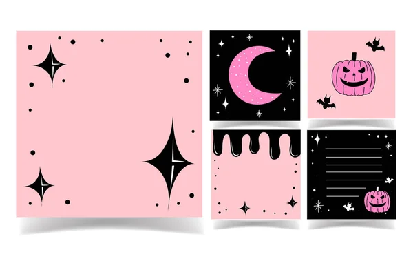 Colección Fondo Color Negro Rosa Halloween Plantilla Memo — Vector de stock