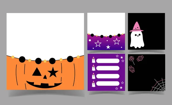 Halloween Black Purple Color Background Collection Memo Template — Stock Vector